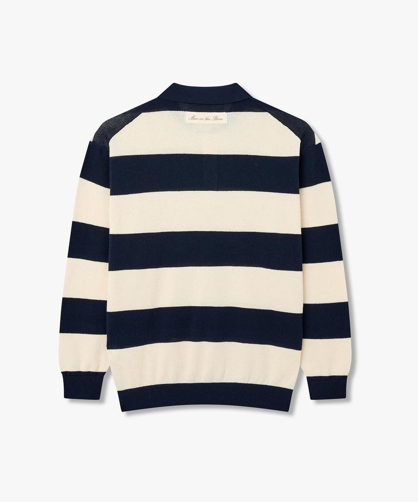 MAN ON THE BOON Striped Long Sleeve Polo Knit_Navy 4716113017