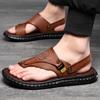 Men Black Open Toe Sandals Slippers Simple Flats Flip Flops Summer Brown Outdoor Beach Shoes Plus Size 46 47 48