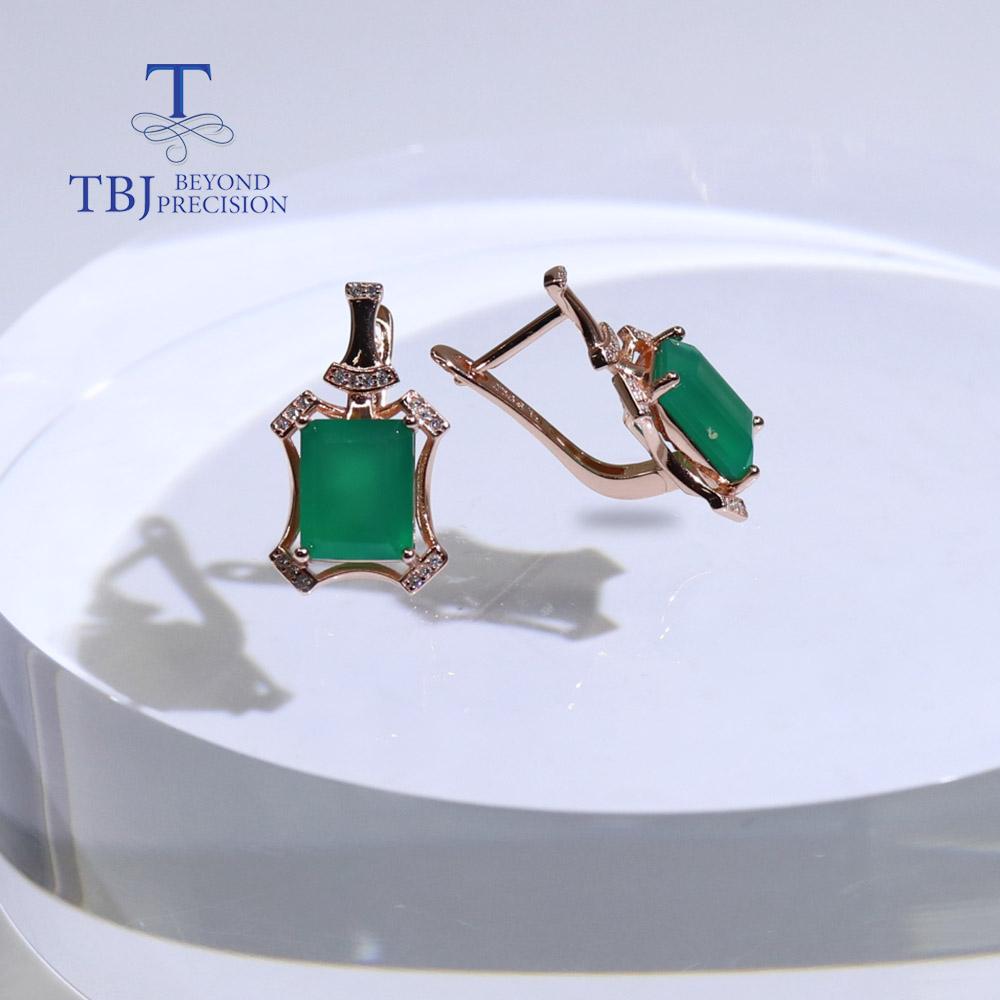 Agat verde natural oct 8*10mm Cercei din argint 925 bijuterii fine cu pietre pretioase naturale pentru femei mama cadou frumos