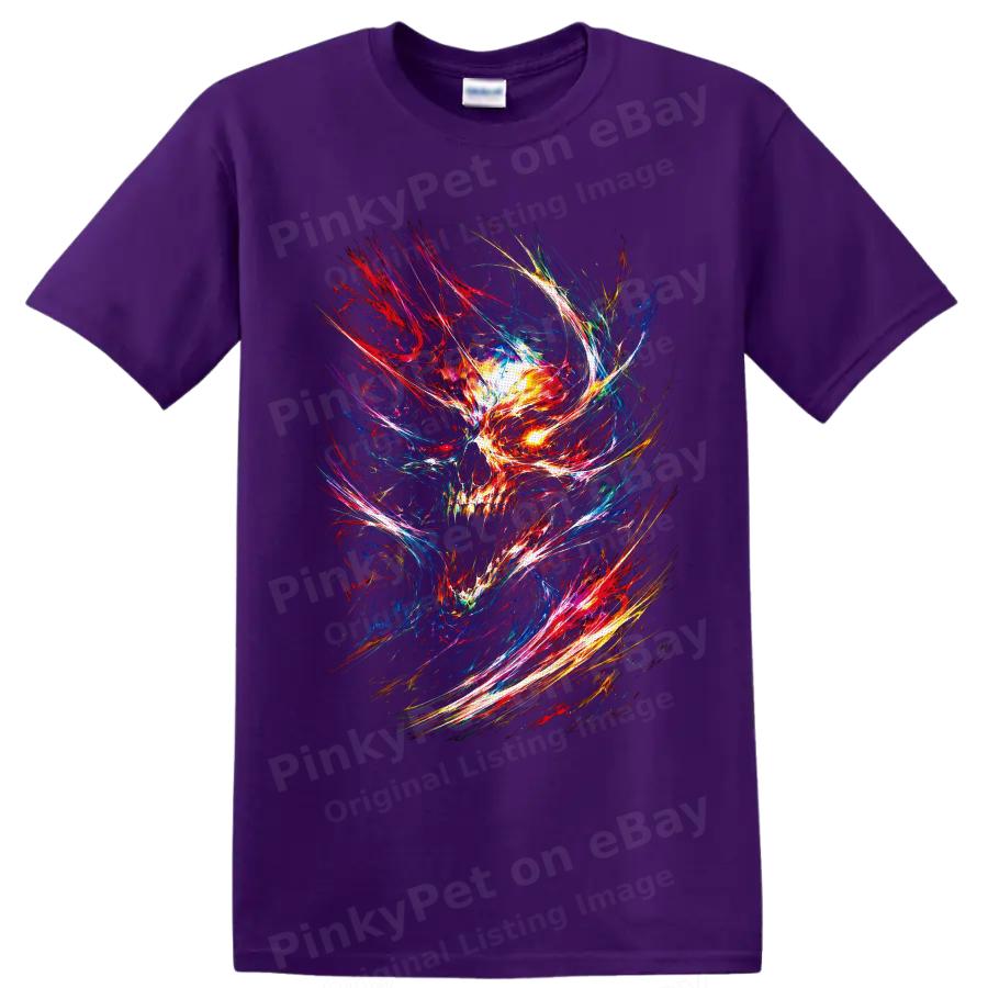 Skull T Shirt Neon Abstract Psychedelic Lightning Art Gothic Graphic Dark Tee