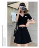 2026 Plus Size High Waist A-Line Black Pleated Shorts for Women