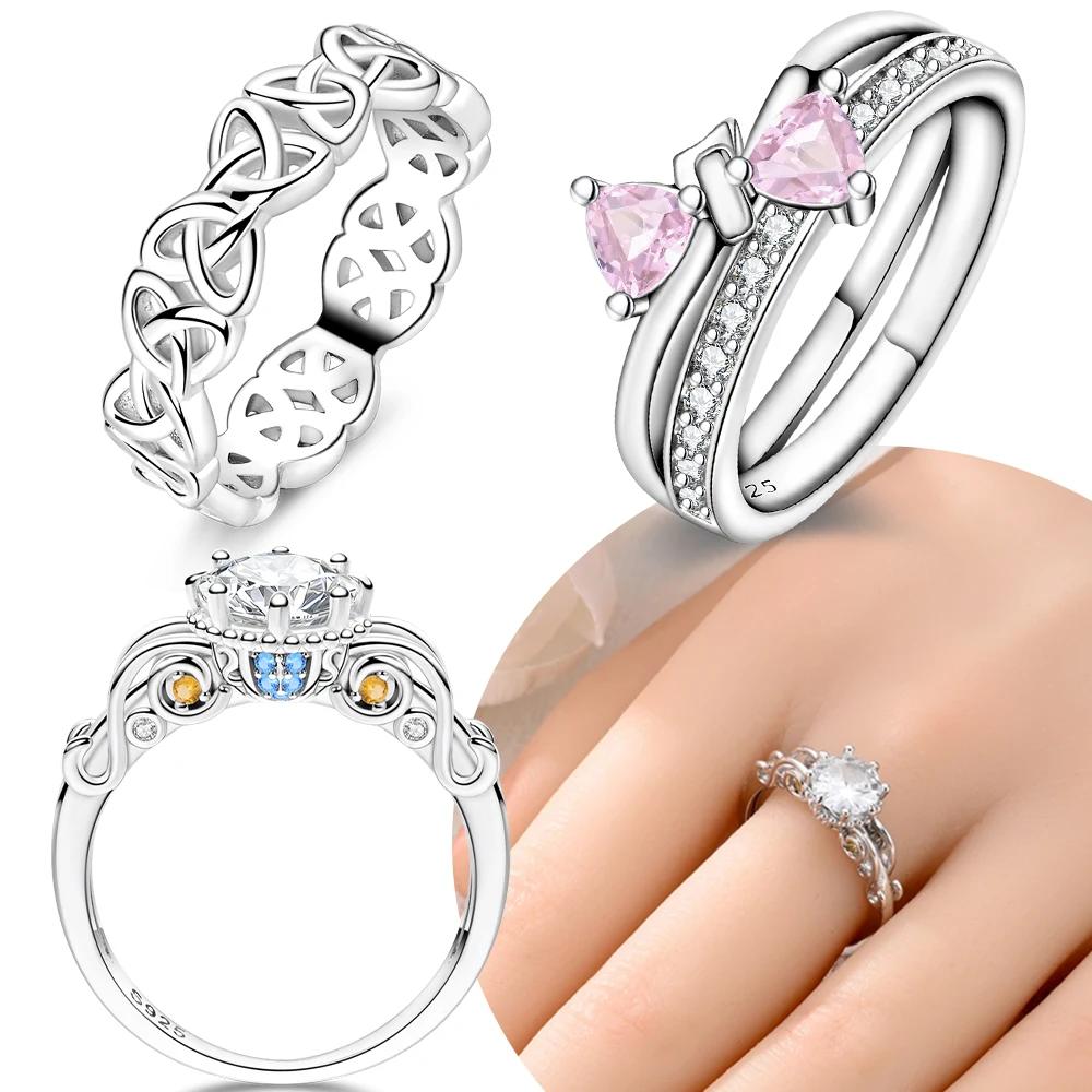 Pink Pumpkin Carriage Celtic Knot Bowknot Ring Authentic copper Jewellery Fien Rings Women Gift Friend High Quality