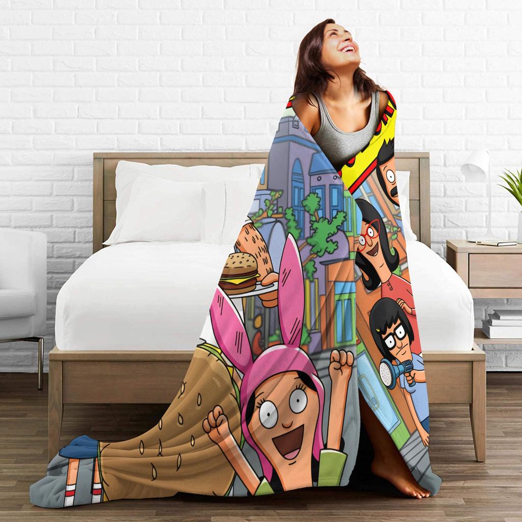 Warm Soft Blankets Decorative Anime Bobs Fun B-Burgers Throw Blanket Movie Flannel Bedspread For Outdoor Novelty Sofa Bed Cover