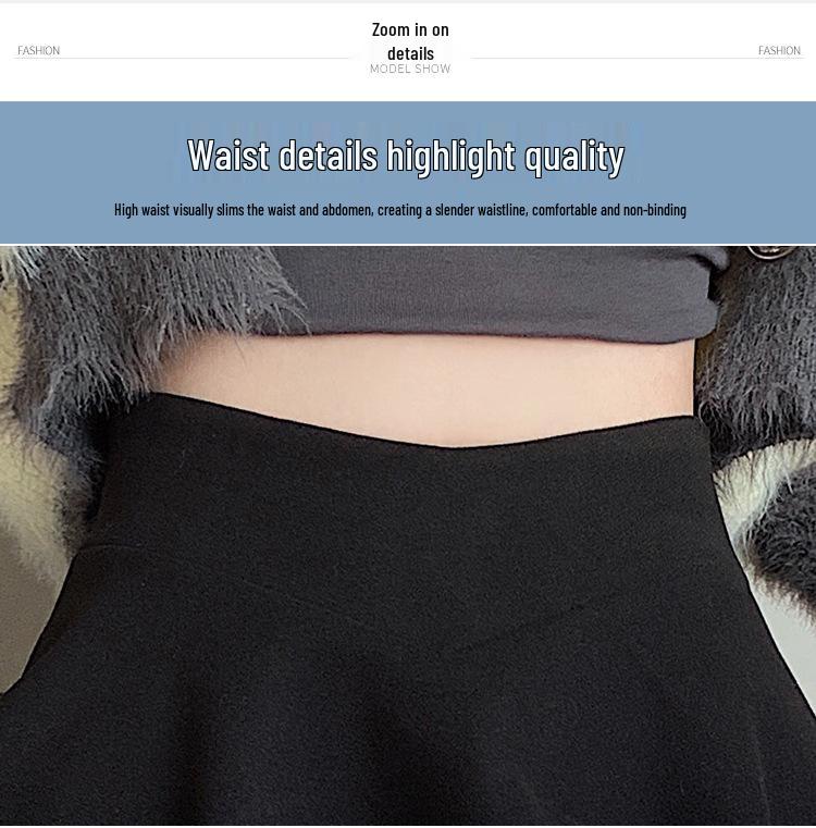 Black High-Waisted Wool Pleated A-Line Short Skirt for Women - Slim-Fit Spring/Autumn 2026 Collection