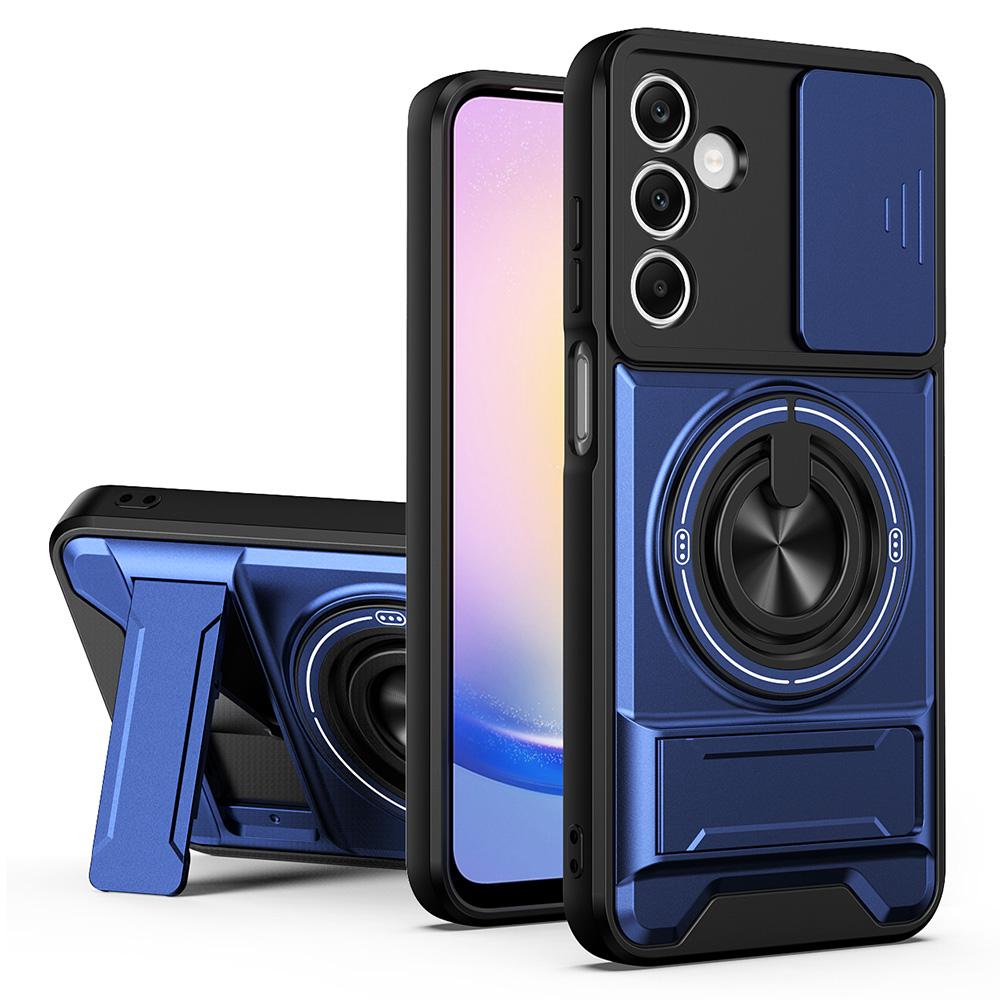 For Samsung Galaxy A25 5G (Global) (161mm) Magnetic Case Ring Holder Foldable Kickstand TPU PC Phone Cover with Camera Lens Slider