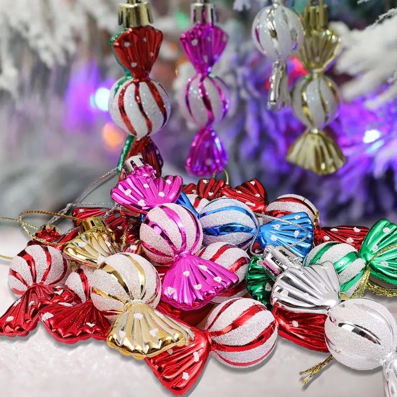 6Pcs Christmas Candy Pendant Plastic Xmas Tree Hanging Ornament Marry Christmas Decoration Home Navidad Noel New Year Kids Gift