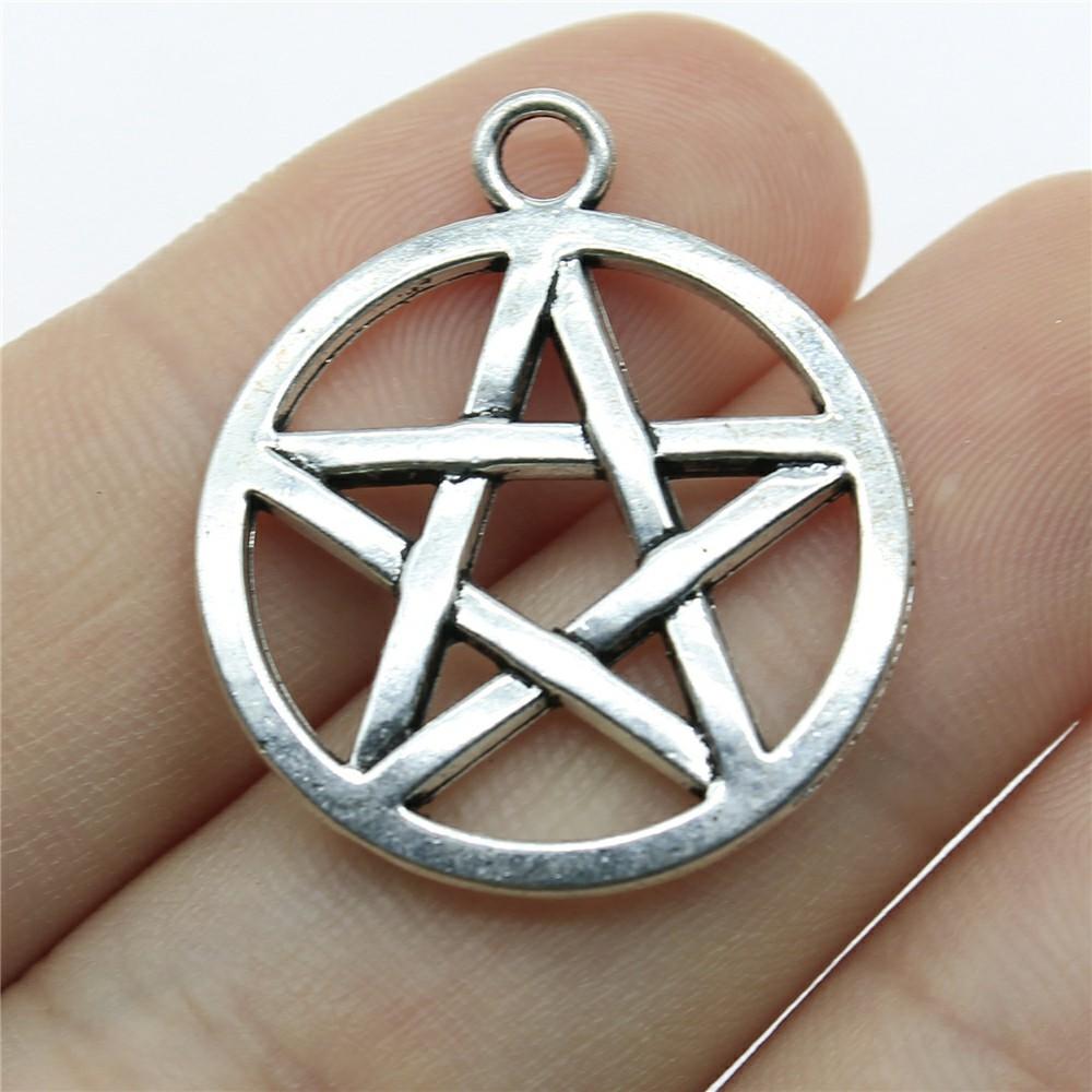 10pcs Charms Witch Star Pentagram Tibetan Bronze Silver Color Pendants Antique Jewelry Making DIY Handmade Craft Pendant