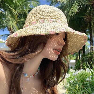 Summer Flower Straw Hats Women Sun Hat Beach Sun Caps Panama Lady Casual Outdoor Travel Foldable Straw Hat