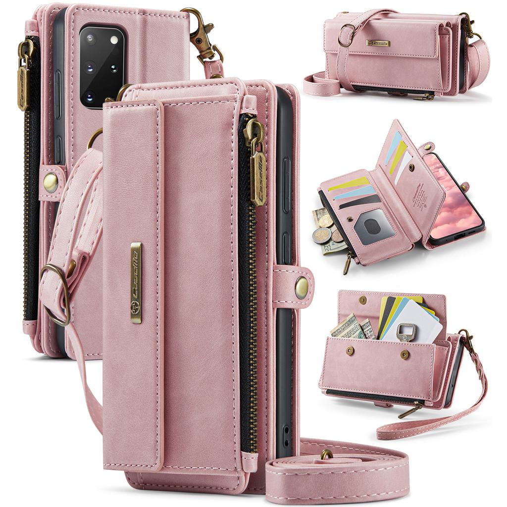 For Samsung Galaxy S20 Plus 4G/Galaxy S20 Plus 5G Case CASEME C39 RFID Blocking Zipper Wallet Stand Leather Cover with Strap