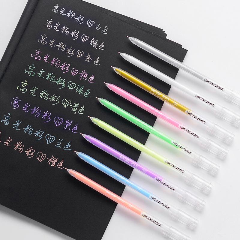 12 Pcs/set 0.6mm Highlight Paint Color Gel Pen Stationery Office Marker Pen for Kids Drawing Art Writing Supplies Color Ink