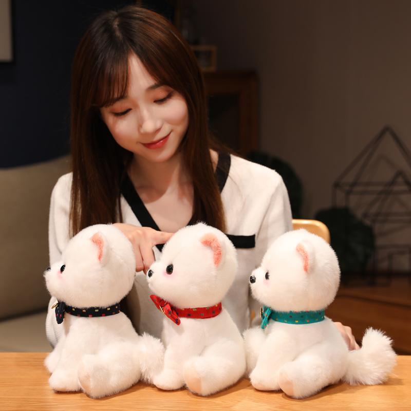 22cm Plush Pomeranian Dog Doll Simulation White Dog Stuffed Animal Toys Super Realistic Toy for Pet Lovers Luxury Home Decor