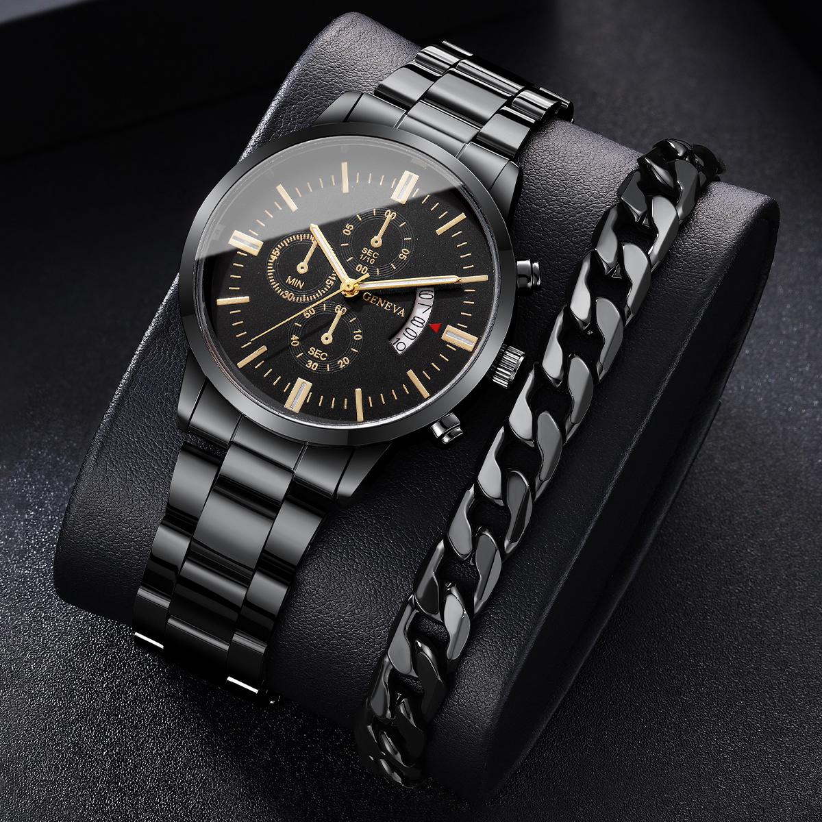 Men s Business Watch Watch Bracelet Set Men s Temperament Analog Quartz Watch ,The Best Choice For Men s Gift(Box not included)