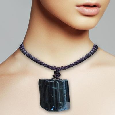 Natural Black Tourmaline Stone Necklace Crystal Pendant Original Stone Accessory