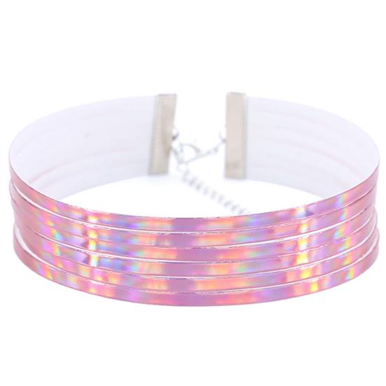 Chic Style Women Multirow 6 Layers Holographic Wide Choker Necklace Club Party