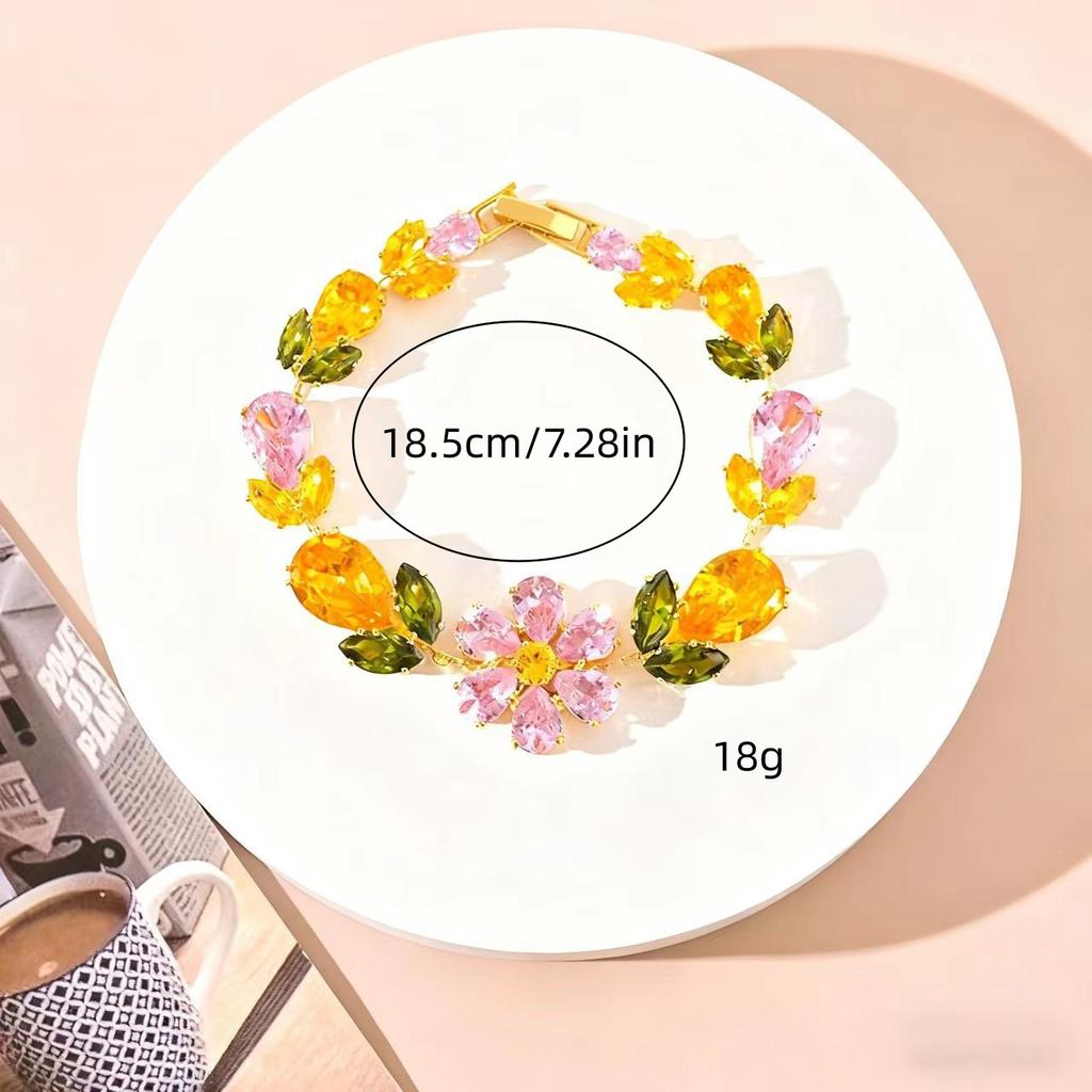 Colorful zircon yellow crystal bracelet, large flower, heavy industry, girl's bracelet, light luxury and high-end feeling