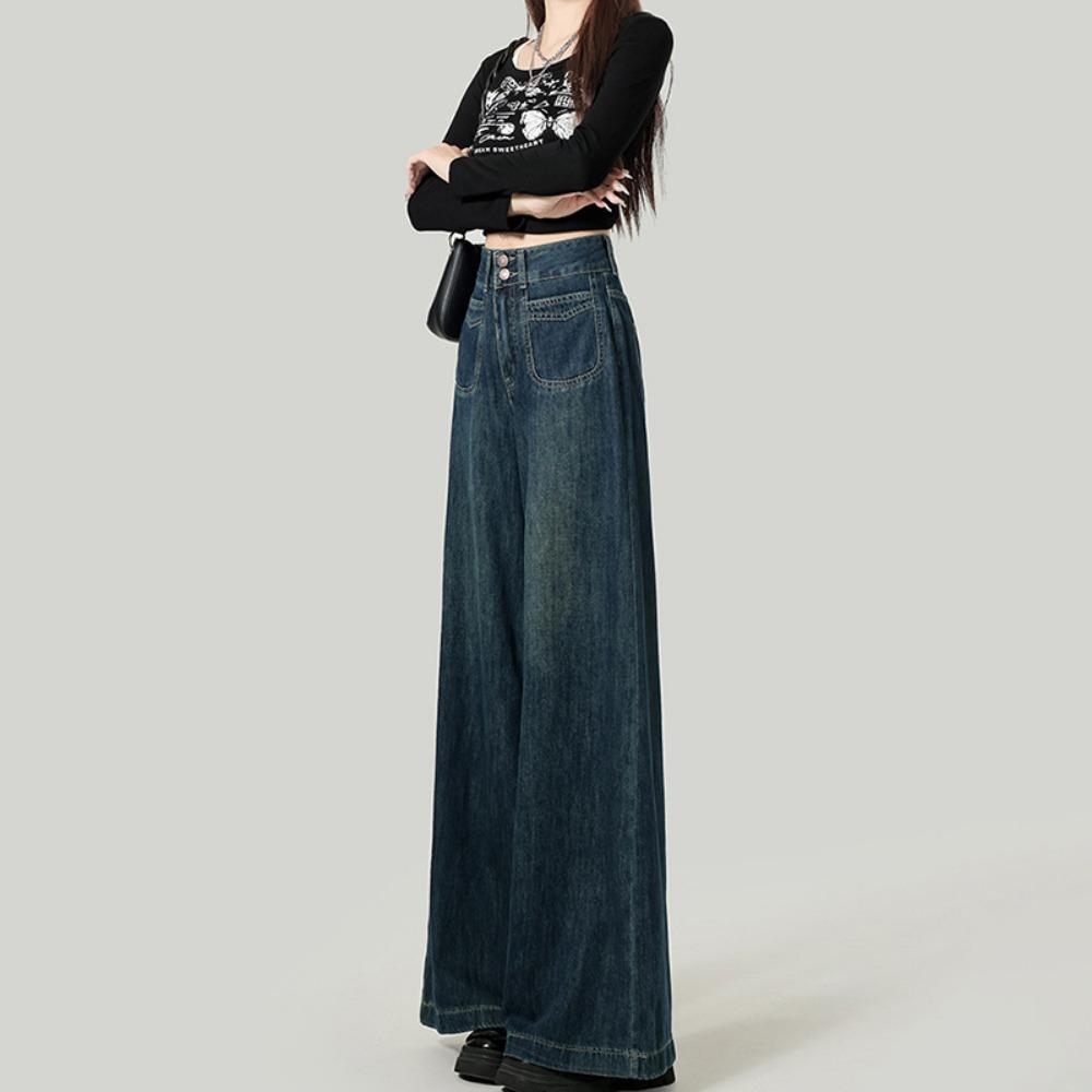Jeans tendance neutres à jambes larges pour femmes printemps et automne nouveau taille haute ample et amincissant jeans serpillière