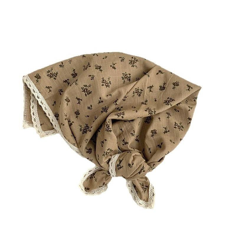 Spring and summer cotton and linen floral 58 lace small square scarf headscarf women's literary small silk scarf decorative scarf headband scarf