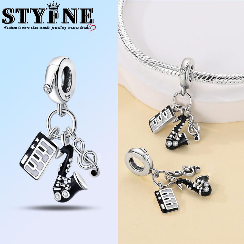 Romantic Music Charms Beads Copper Piano Violin Red Guitar Punk Saxophone Pendants Fit Bracelet Diy Jewelry