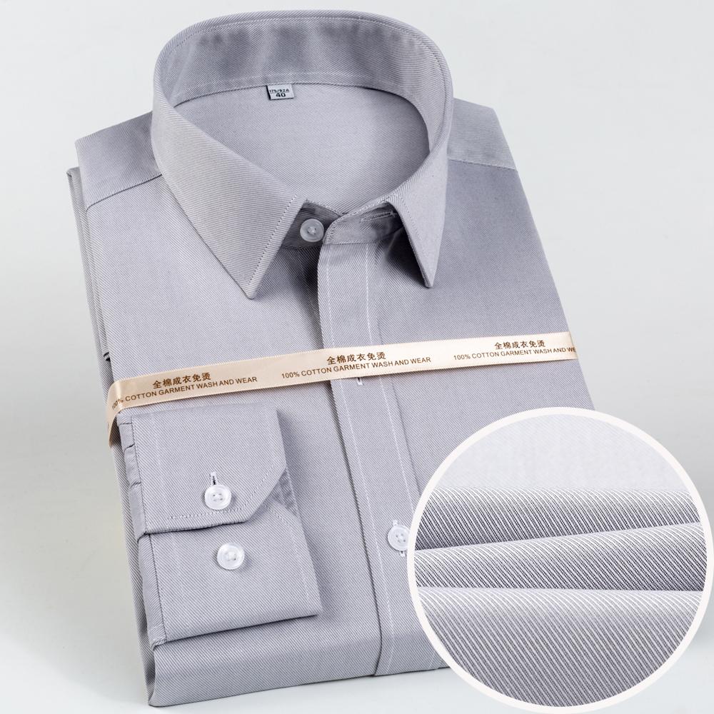 Men's Premium Pure Cotton Wrinkle-Free Long Sleeve Solid Dress Shirts with Hidden Button Spread Collar for Business Casual Wear