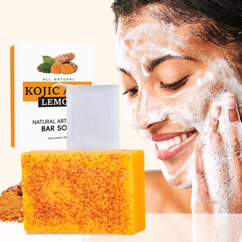 100g Kurkuma Zitrone Kojisäure Granulatseife, Handgemachte kaltverseifte Seife zum Baden und Gesichtwaschen, Feuchtigkeitsspendend, Nährend, Tiefenreinigend