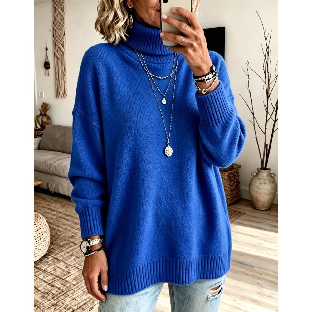 Autumn Winter Fashion Turtleneck Sweater Women Elegant Loose Knit Pullover Soft Cozy Thickened Base Layer Jumper