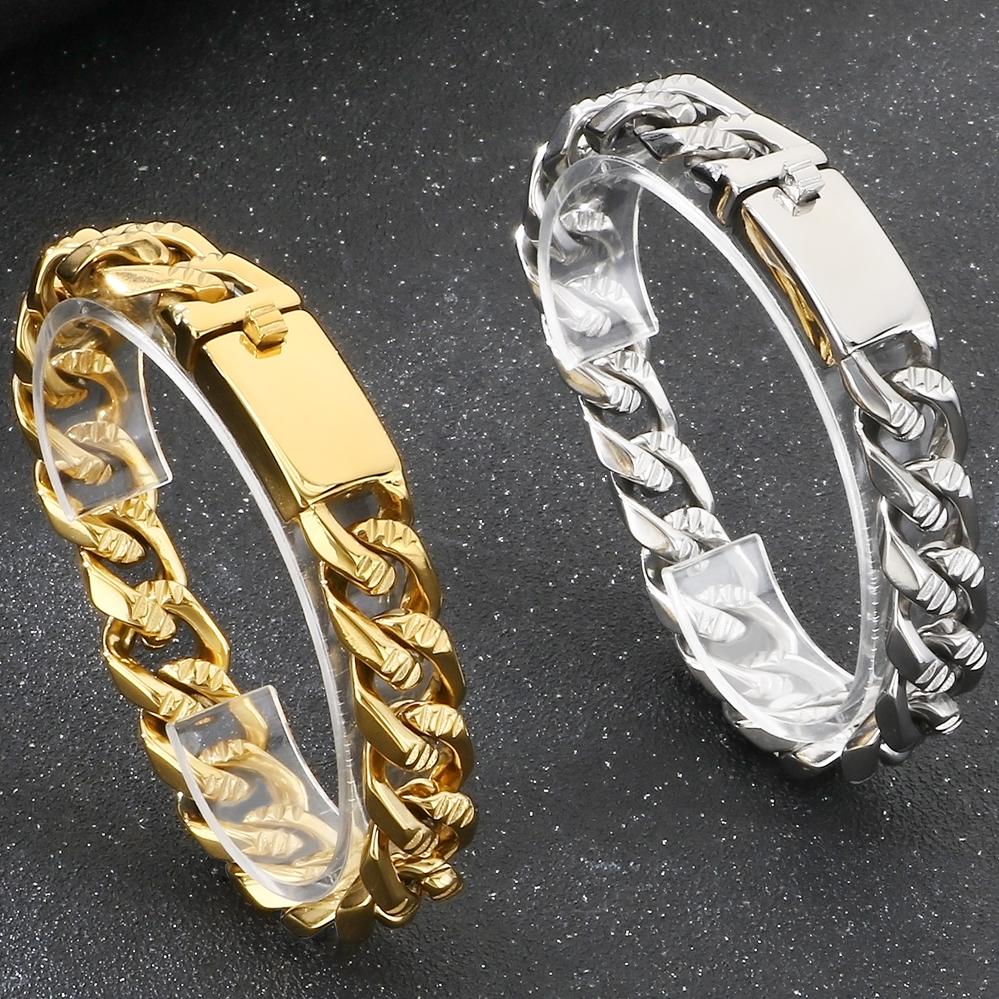 Men's Hip Hop Stainless Steel Cuban Link Bracelets Classic 16MM Width Vacuum Plated Chunky Chain Bracelet for Man Never Fade
