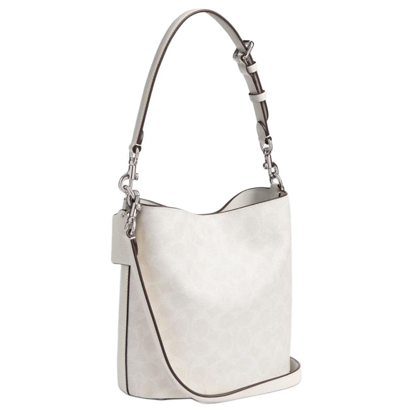 Coach Willow 19 Logo Charm Silver Finish Lock Closure Bucket Bag Women Shoulder Bag Chalk-White CW602-LHXUN