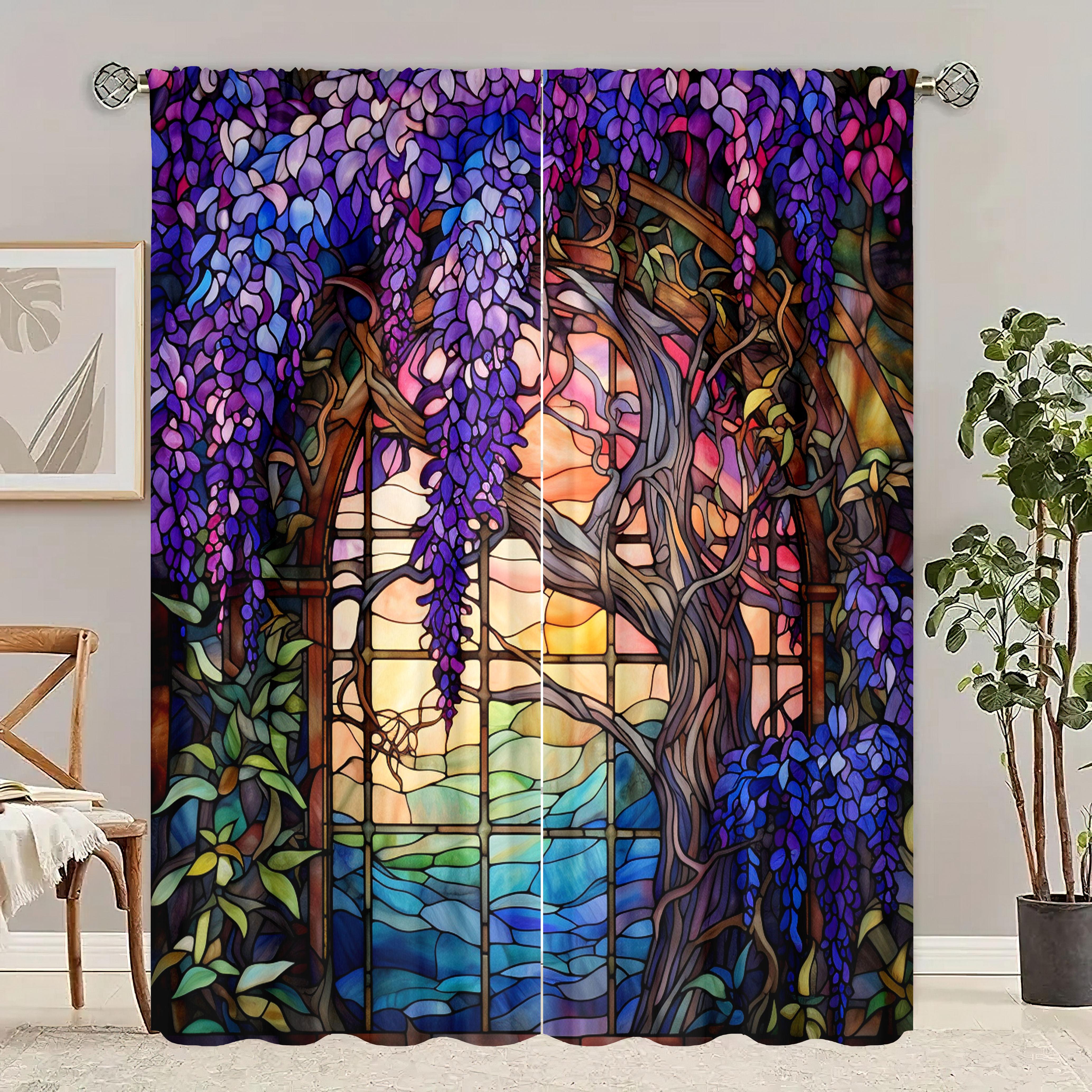 

2 pieces of Wisteria flower printed curtains, pole bag curtains, home decoration, room decoration 29Wx64L(75x166CM)x2
