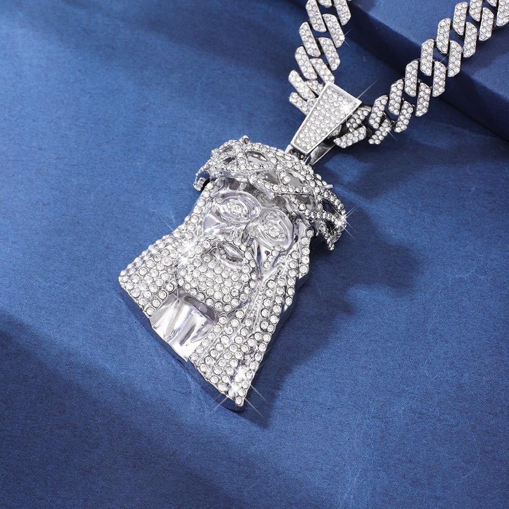 Diamond Encrusted Pendant, Street Style, Versatile, Alloy, Cuban Chain, Set, Niche Hip-hop Pendant Necklace, Personalized Religious Belief