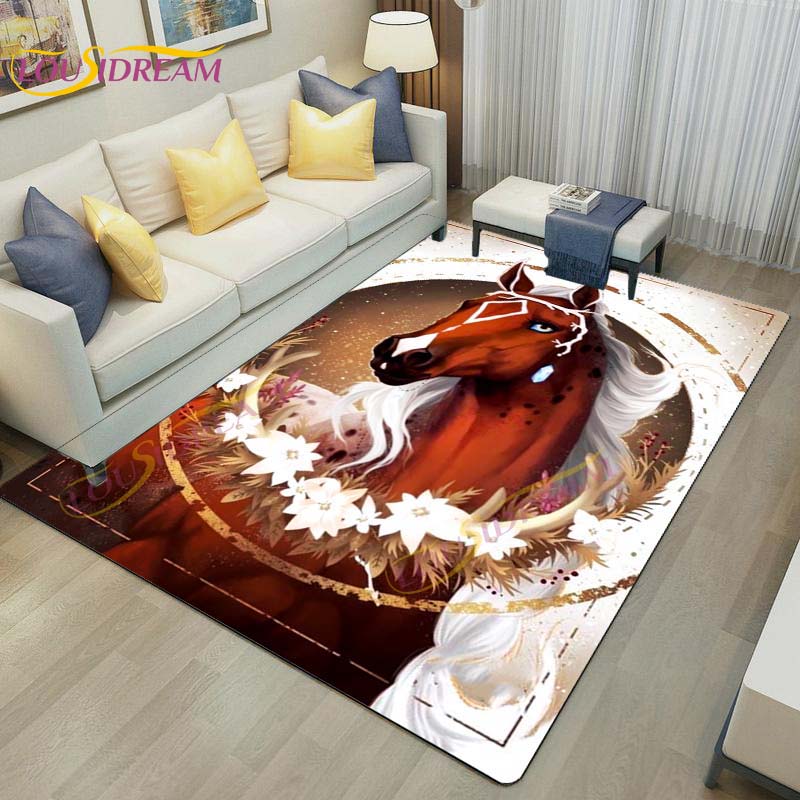3D Running Horses Carpet Animal Rug for Home Living Room Sofa Colorful Horse Floor Mats Child Bedroom Decor Kids Play Carpets