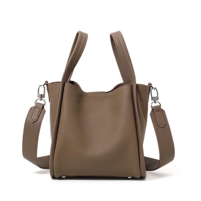 Cowhide Medium Vegetable Basket Bucket  Women's Large-Capacity Clothing Genuine Leather Satchel  Shoulder Crossbody Bag