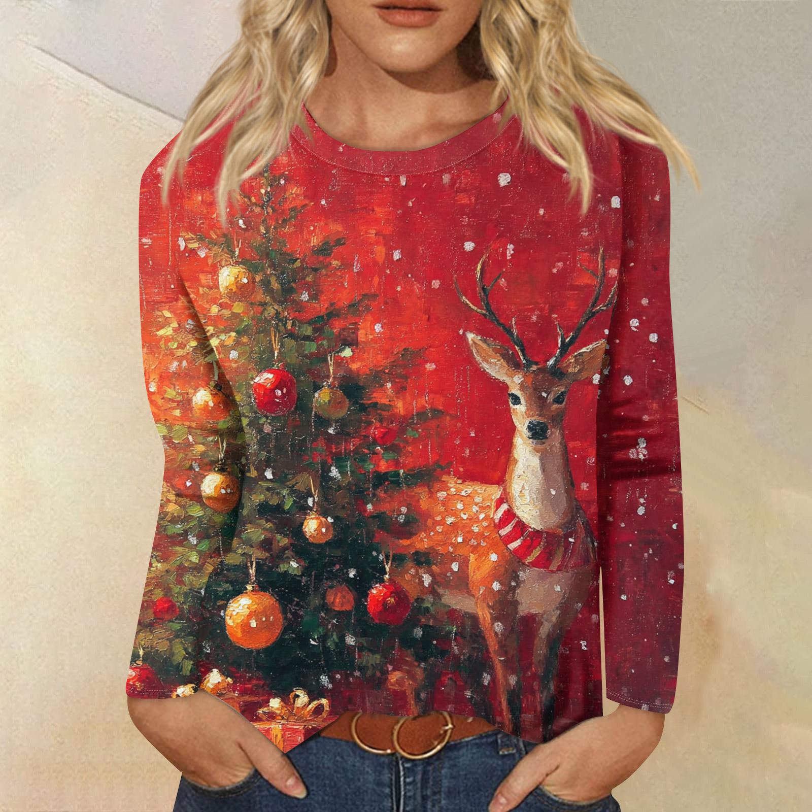 

Женское свободное удобное повседневное модное худи с круглым вырезом и рождественским принтом, с длинными рукавами L