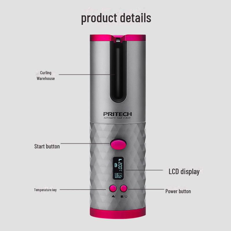 PRITECH Wireless Automatic Curling Iron - Portable USB Rechargeable Smart Curler for Effortless Styling On-the-Go.