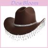 Western Cowgirl Hat With Rhinestone Tassel Decoration And Large Brim For Summer Outdoor Fashion