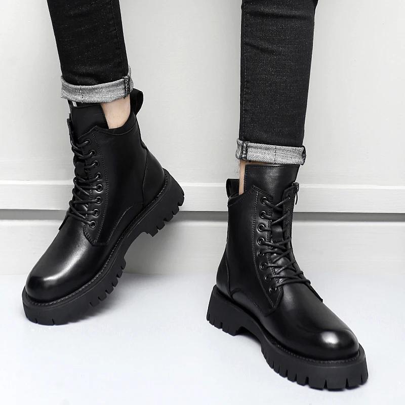 2025 Genuine Leather Mens Boots Luxury Brand Casual Boots New Thick Bottom Men Ankle Boots Italian Designer Punk Motorcycle Boot