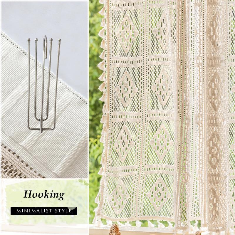 Cotton Crochet Hollow Woven Curtain American Pastoral Retro French Country Cotton Linen Lace Fringed Bedroom Gauze Curtain
