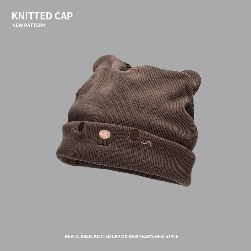 Cute cat ears knitted cold hat big head circumference confinement hat autumn and winter pregnant women nightcap bag head versatile wool hat