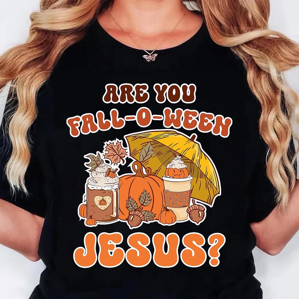 Pumpkin Spice and Jesus Christ T Shirts Streetwear Short Sleeve Graphic Unisex Women Stylish Harajuku Unisex Tops