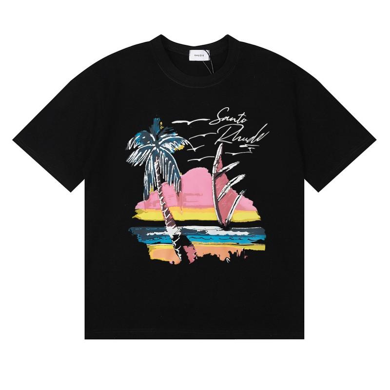 RHUDE Grafik Tişört Erkek Kadın Kısa Kollu Bisiklet Yaka Günlük Giyim