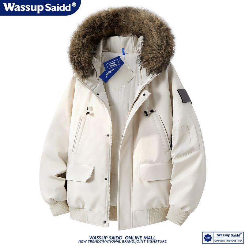 Wassup Saidd Fur Collar Hooded Cotton Coat for Men, Winter Windproof Thickened Warm Cotton Jacket for Women, Parka Style Trendy