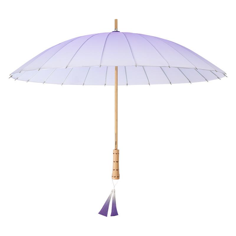 New 24K Gradual Change Umbrella Bumping Cloth Bamboo Handle Retro Wind-resistant Plain Straight Umbrella One Piece