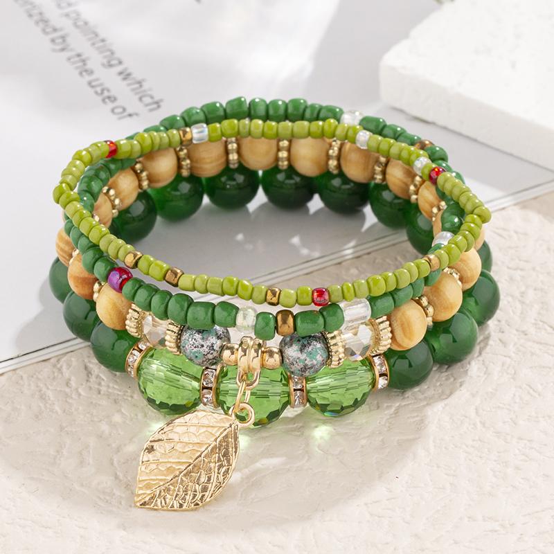 

Fashion Boho Multi-Layer Wood Crystal Bead Bracelets for Women Ethnic Style Handmade ElasticBracelet Female Jewelry Accessories