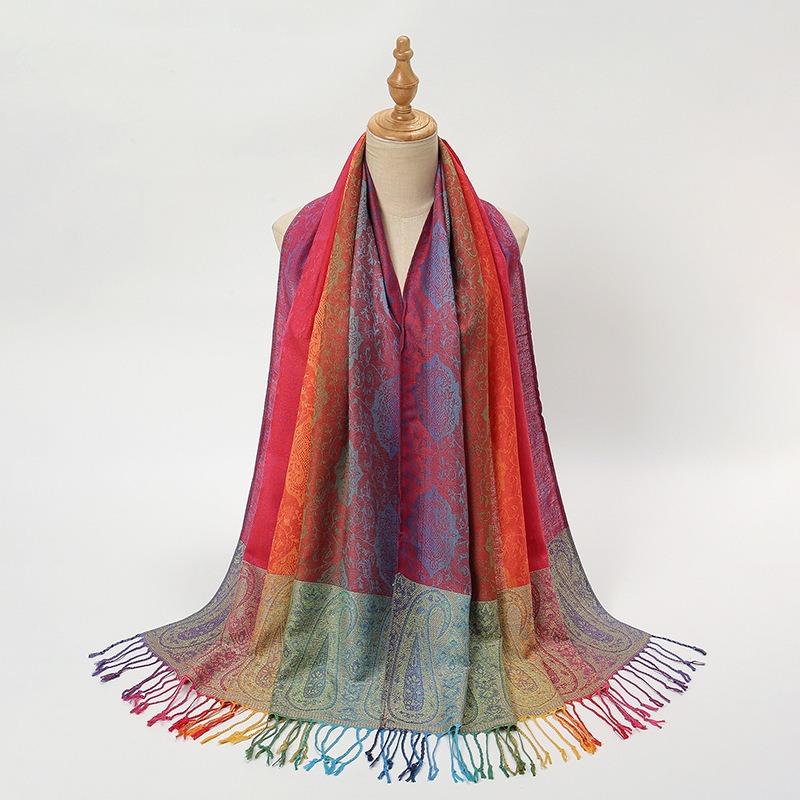 Hot-selling popular colored cashew fringed shawl women's gradual change embroidered scarf