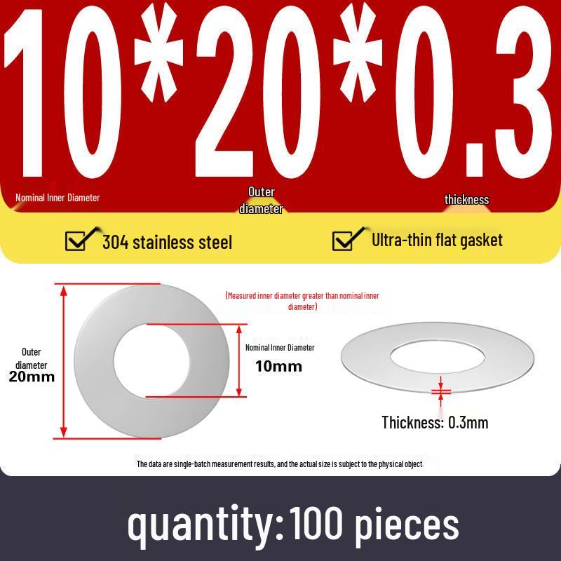 Plochá podložka z nerezové oceli 304 pro nastavení vůle hřídele (0,1/0,2/0,3 mm)