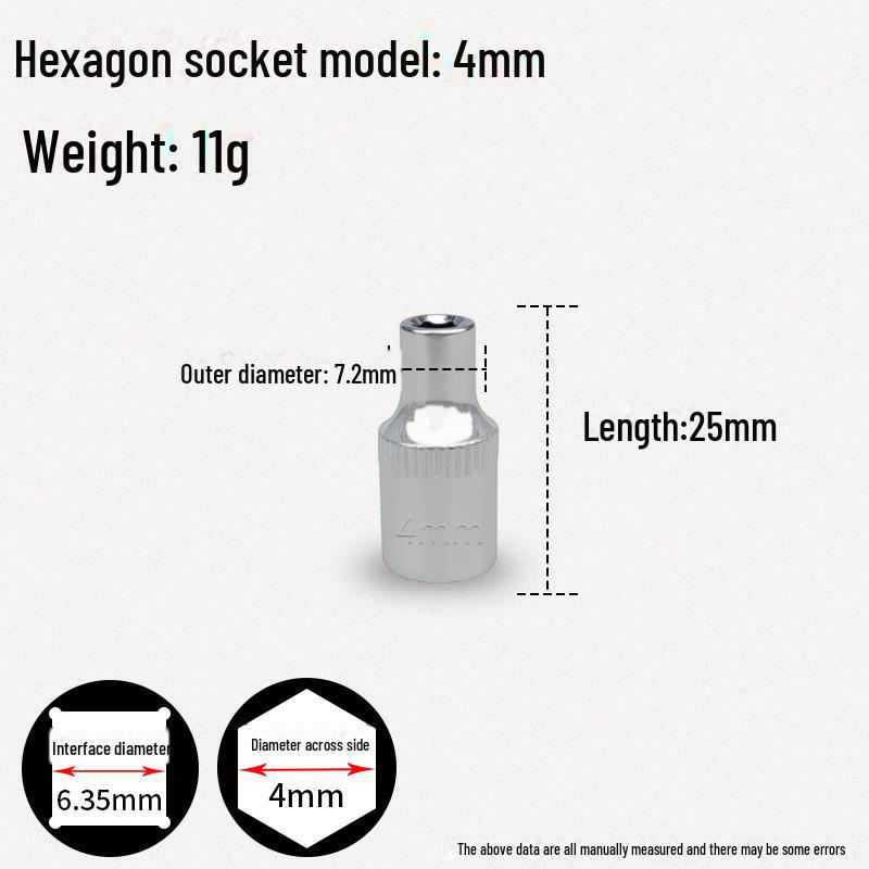 1/4" Xiaofei Hex Socket Wrench, Short 6.3mm Chrome Vanadium Steel Head