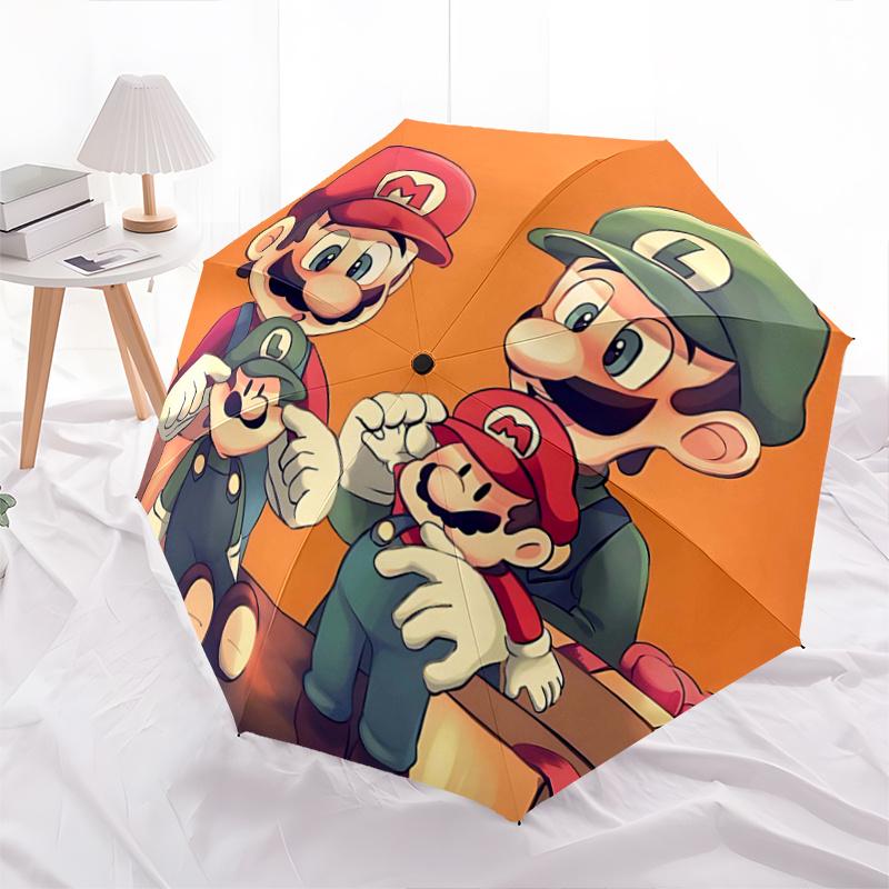 

1pc Heartwarming Adventure of Mario and Luigi Automatic Opening and Closing Cartoon Umbrella - Suitable for Various Occasions, Outdoor Activities, Lig