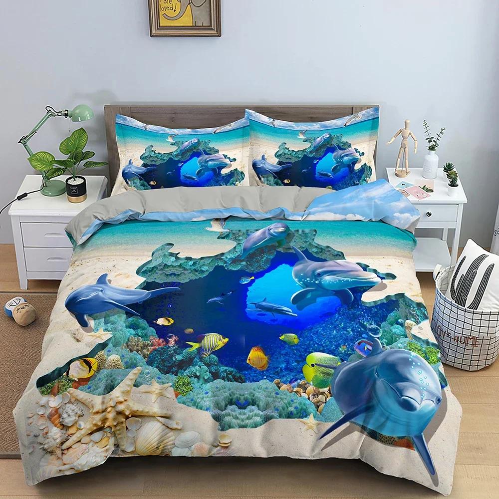 

Dolphin Bedding Set Animal Pattern Comfortable Duvet Quilt Cover Pillowcase Bedding Set Children Bedroom Decoration Home Textile 70x133cm 2pcs