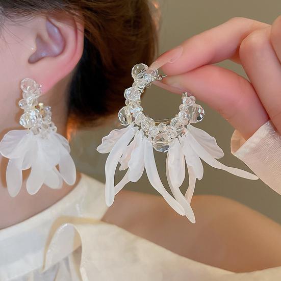 1 Pair Tassel Stud Earrings Faux Crystal Clear Acrylic Petal Decor Drop Earrings Holiday Statement Earrings