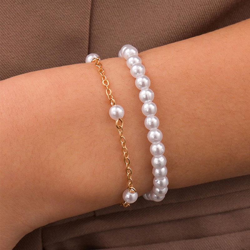 Imitation Pearl Bracelet Set for Women - Two-Piece 4mm Design