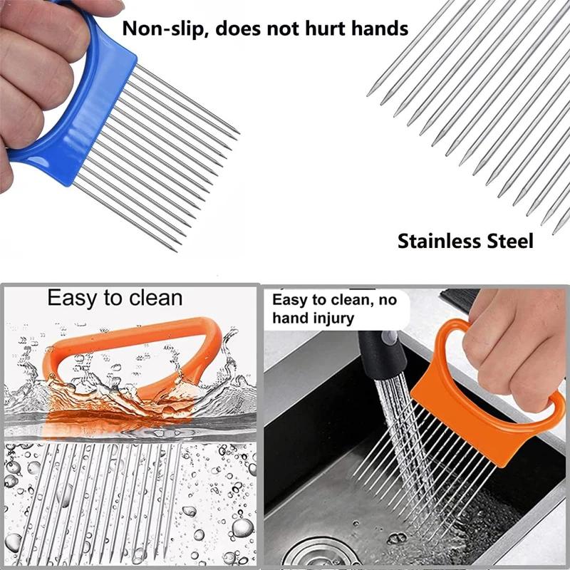 1PC Stainless Steel Onion Needle Onion Fork Vegetables Fruit Slicer Tomato Cutter Cutting Safe Holder Kitchen Accessories Tools